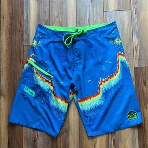 Pelagic Board Shorts Mens 34 Blue 4 Tek Fishing Swim Trunks Beach Surf Fish